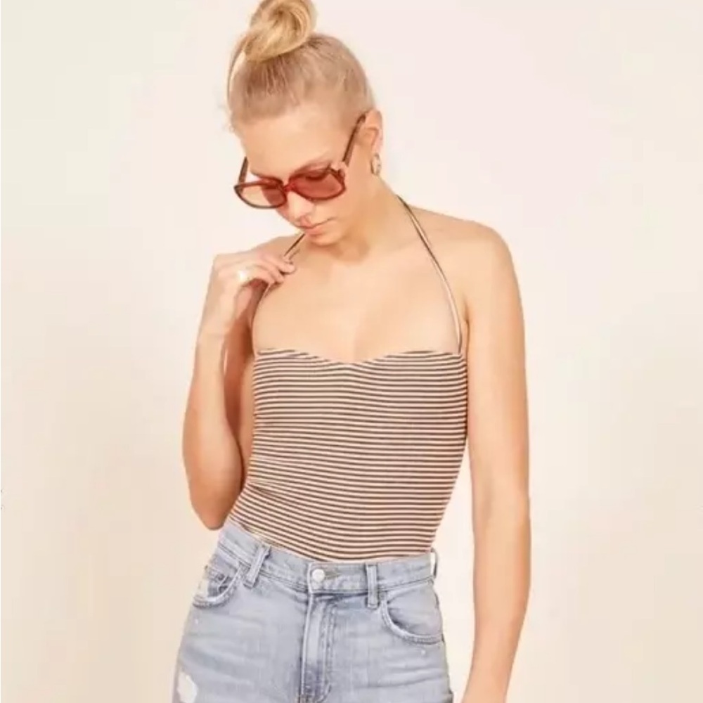 Reformation brown and white striped halter size xs top